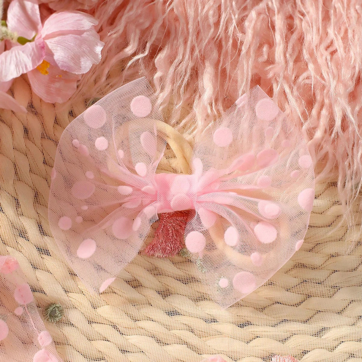 Pink Polka Dot Newborn Romper with Bow Headband