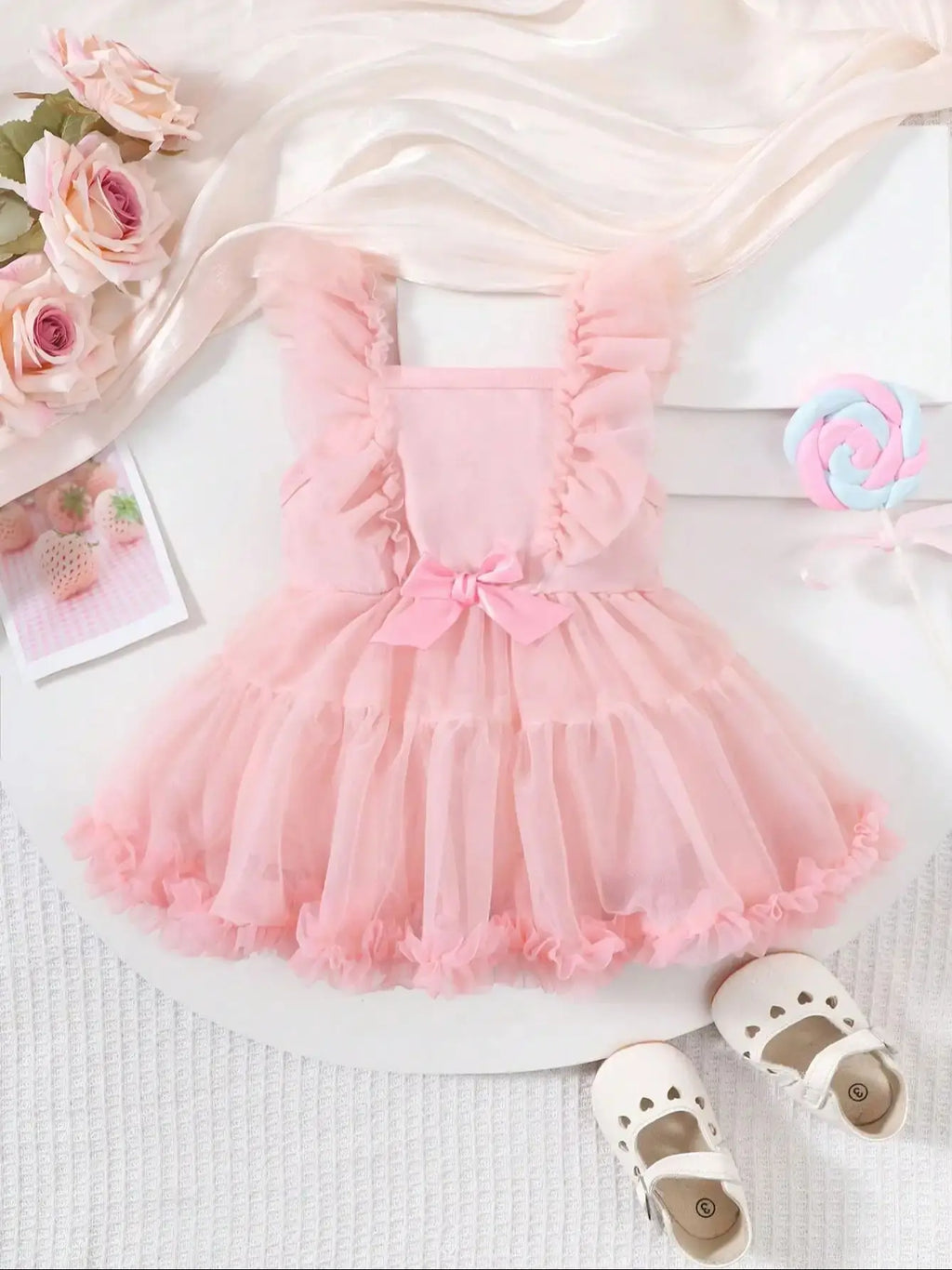 Bow Mesh Cute One Piece Dress