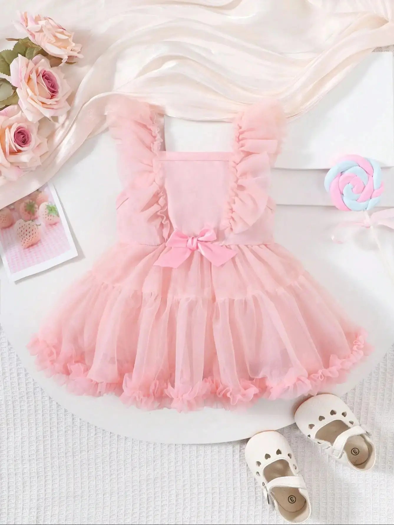 Bow Mesh Cute One Piece Dress