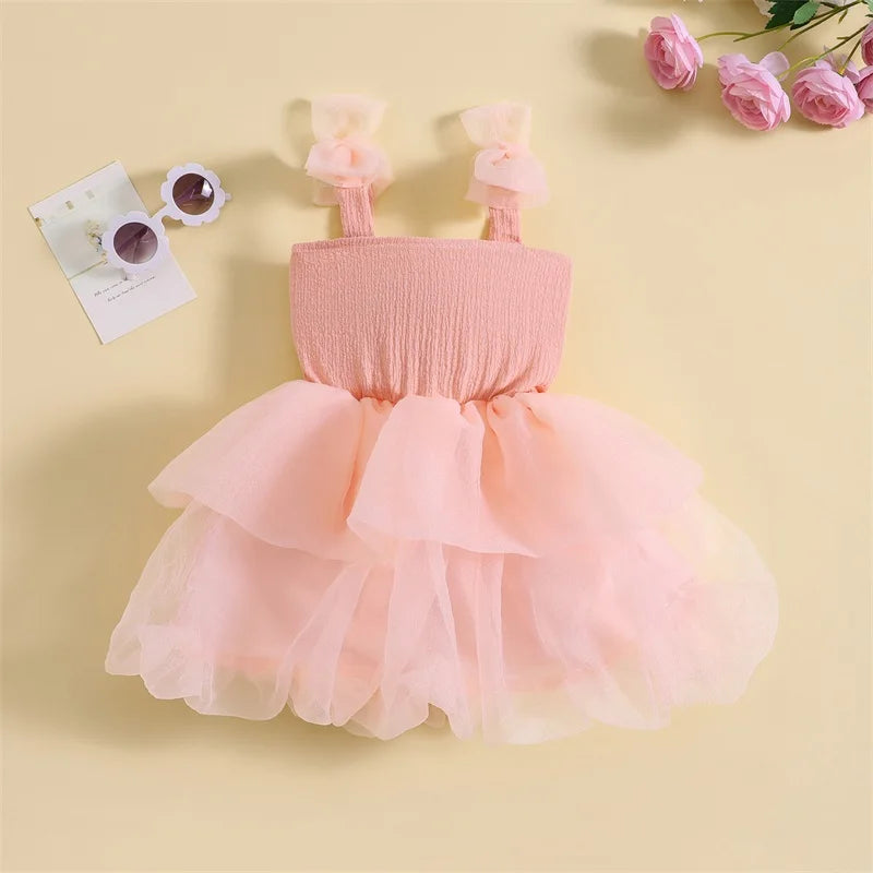 Tutu Sleeveless Bow Tulle Patchwork Dress