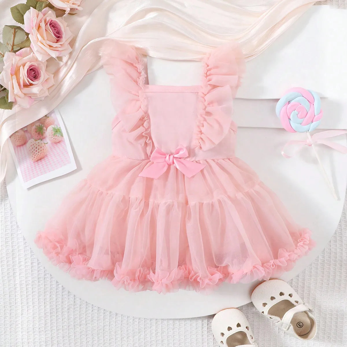 Bow Mesh Cute One Piece Dress