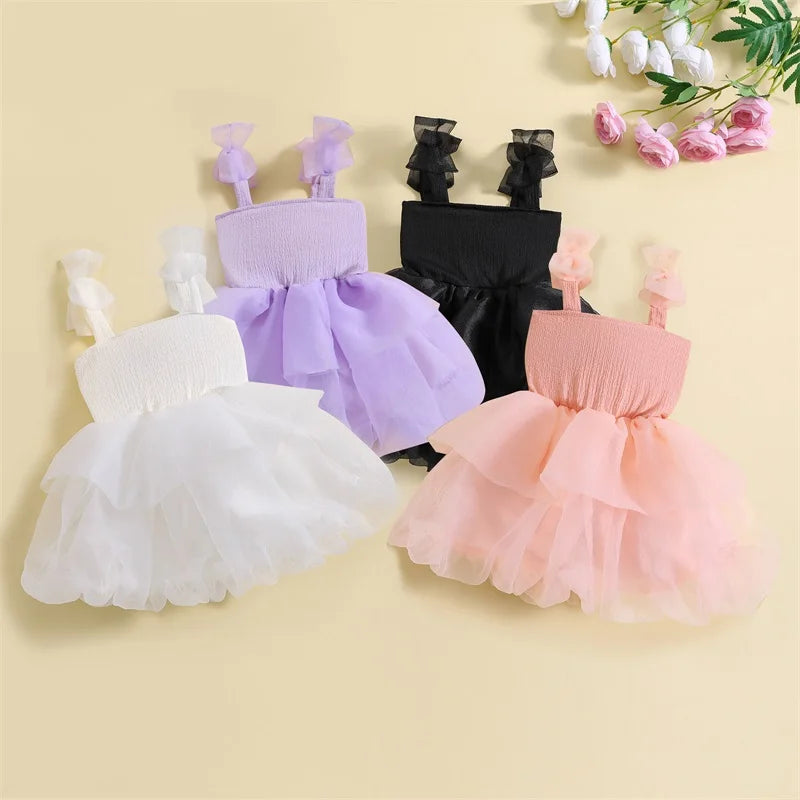 Tutu Sleeveless Bow Tulle Patchwork Dress