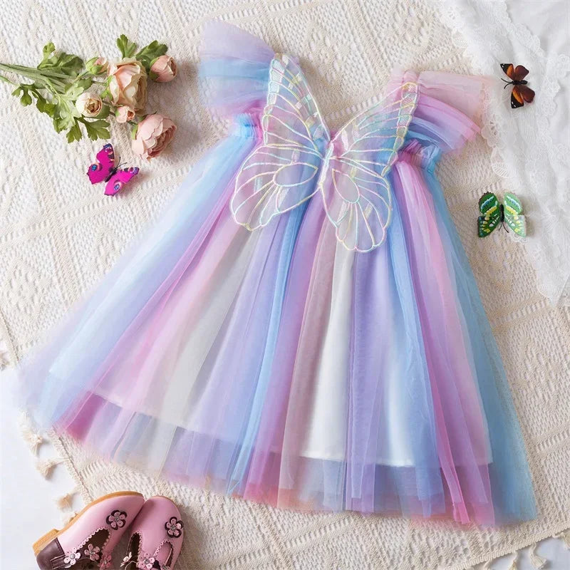 Rainbow butterfly Sequin Sling Dress