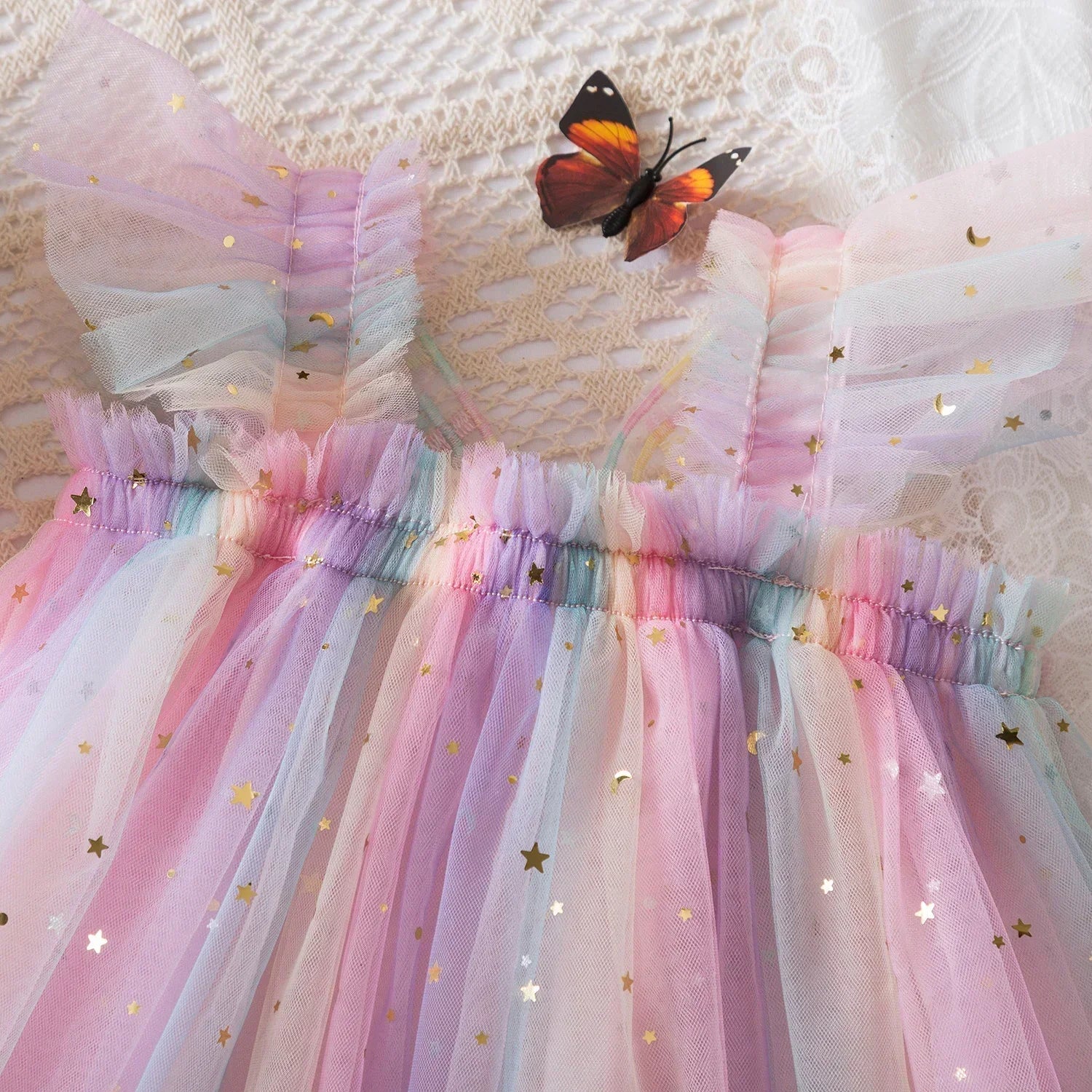 Rainbow butterfly Sequin Sling Dress