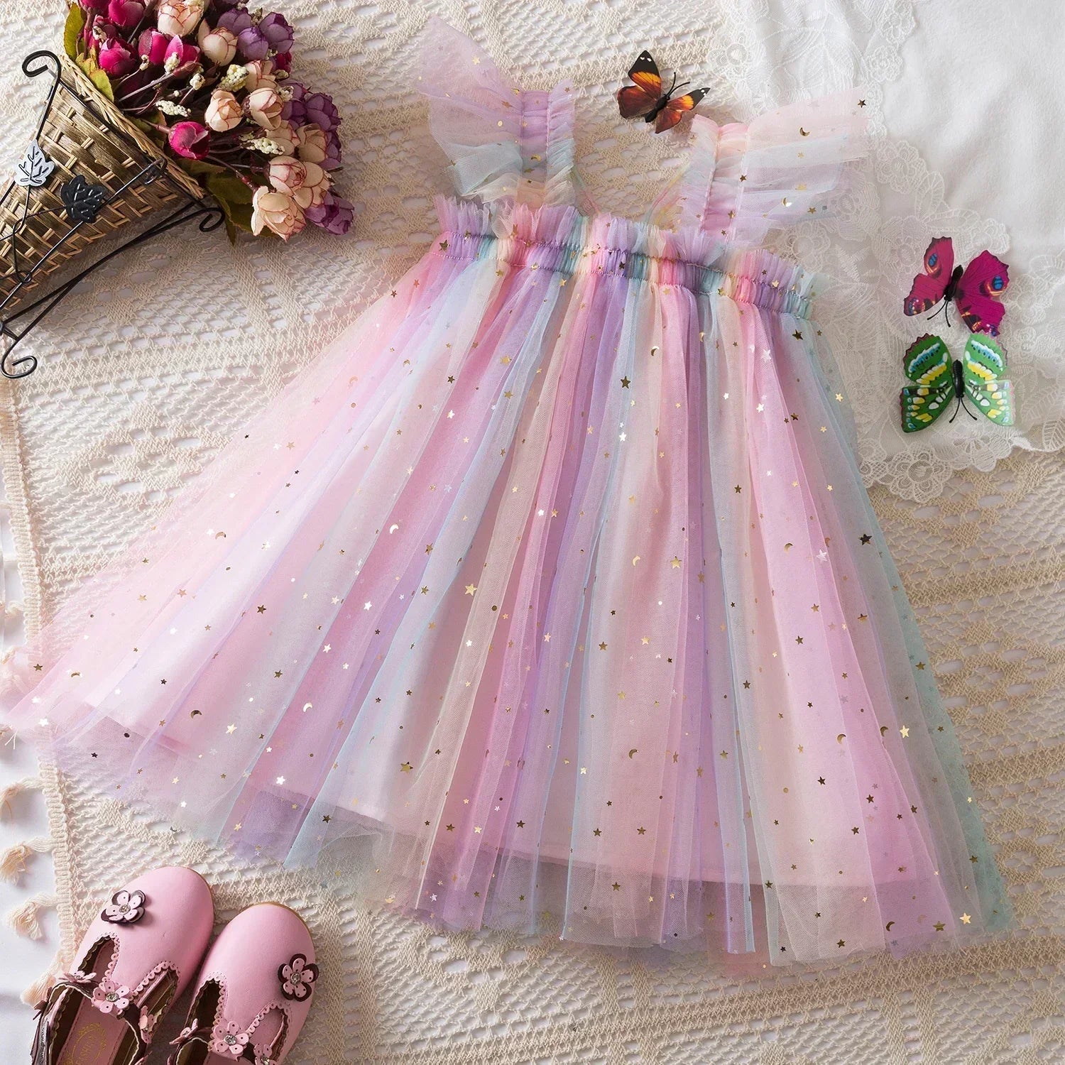 Rainbow butterfly Sequin Sling Dress