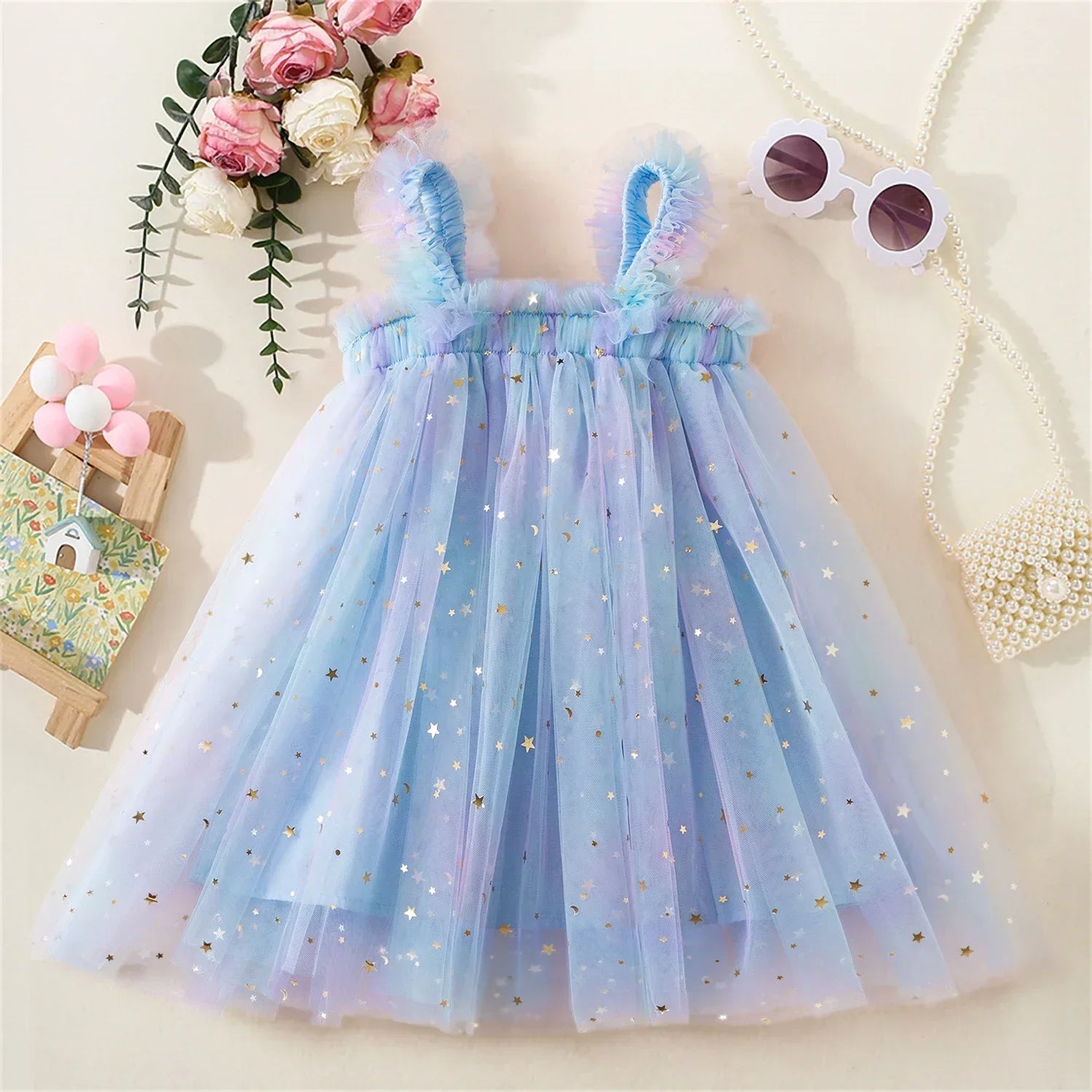 Rainbow butterfly Sequin Sling Dress