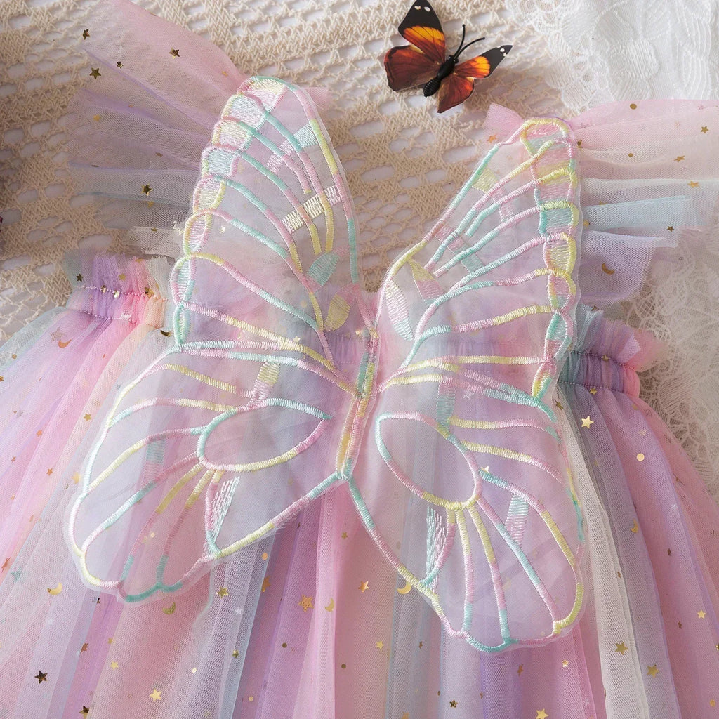 Rainbow butterfly Sequin Sling Dress