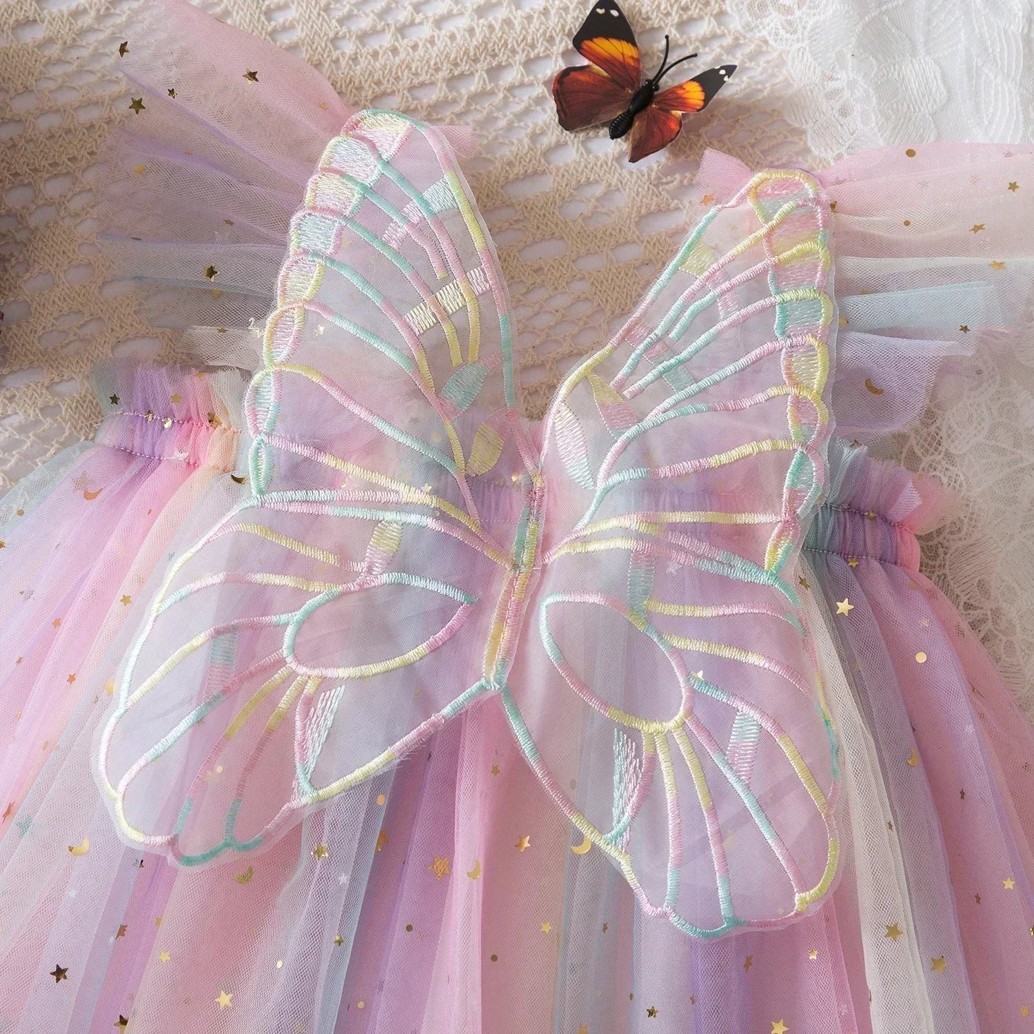 Rainbow butterfly Sequin Sling Dress