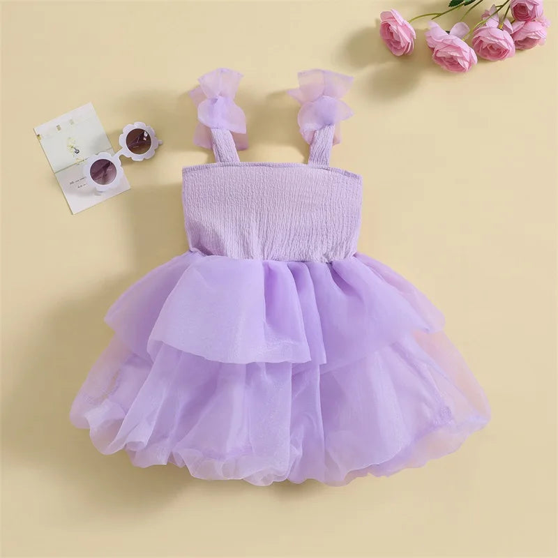 Tutu Sleeveless Bow Tulle Patchwork Dress