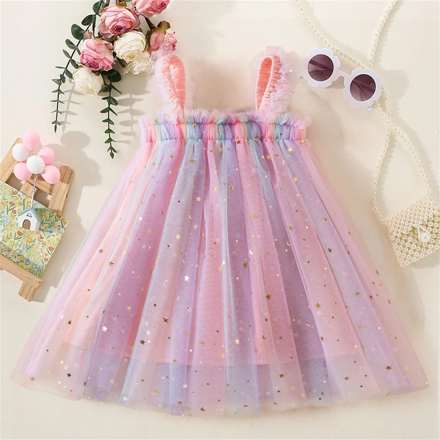 Rainbow butterfly Sequin Sling Dress