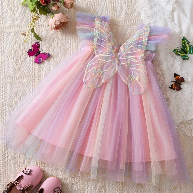 Rainbow butterfly Sequin Sling Dress