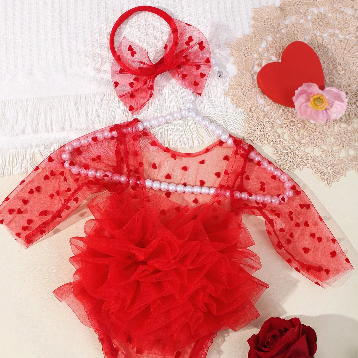 Pink Polka Dot Newborn Romper with Bow Headband