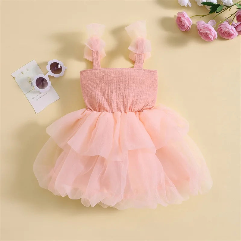Tutu Sleeveless Bow Tulle Patchwork Dress