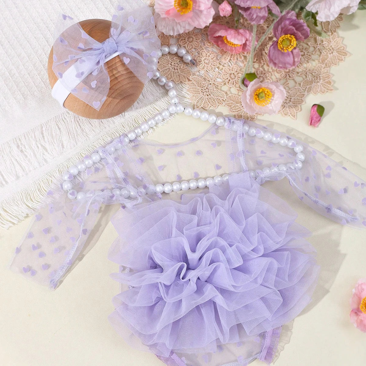 Pink Polka Dot Newborn Romper with Bow Headband